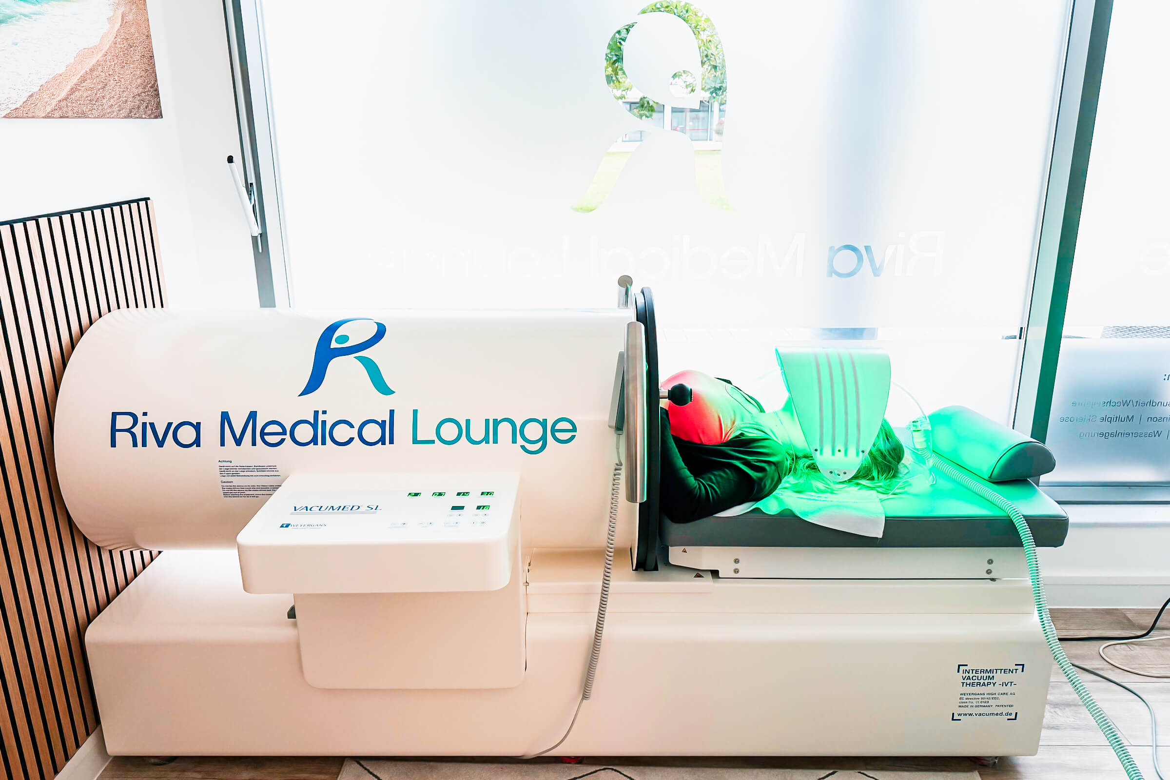 Vacumed therapy machine at Riva Medical Lounge. Intermittent vacuum therapy for health and wellness.