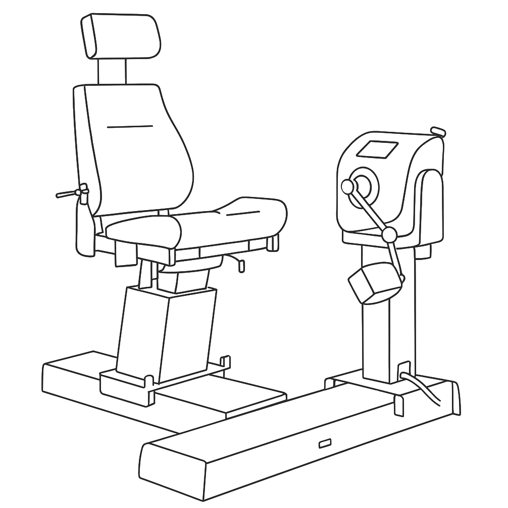 Isokinetisches Trainingsgerät für Rehabilitation und Sport. Stuhl mit Konsole.
